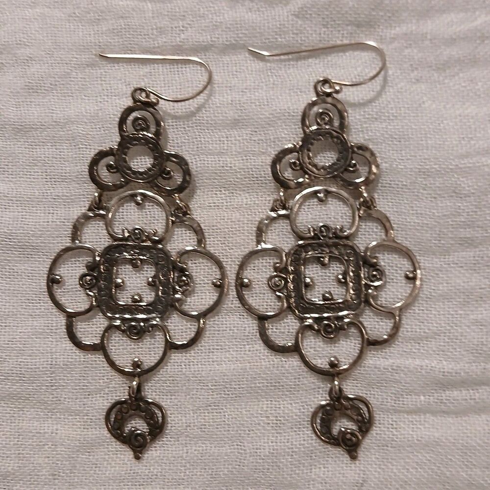 Sterling Silver Zoa Numan Chandelier Pierced Earrings 925 Israel 3" Long - Picture 6 of 8